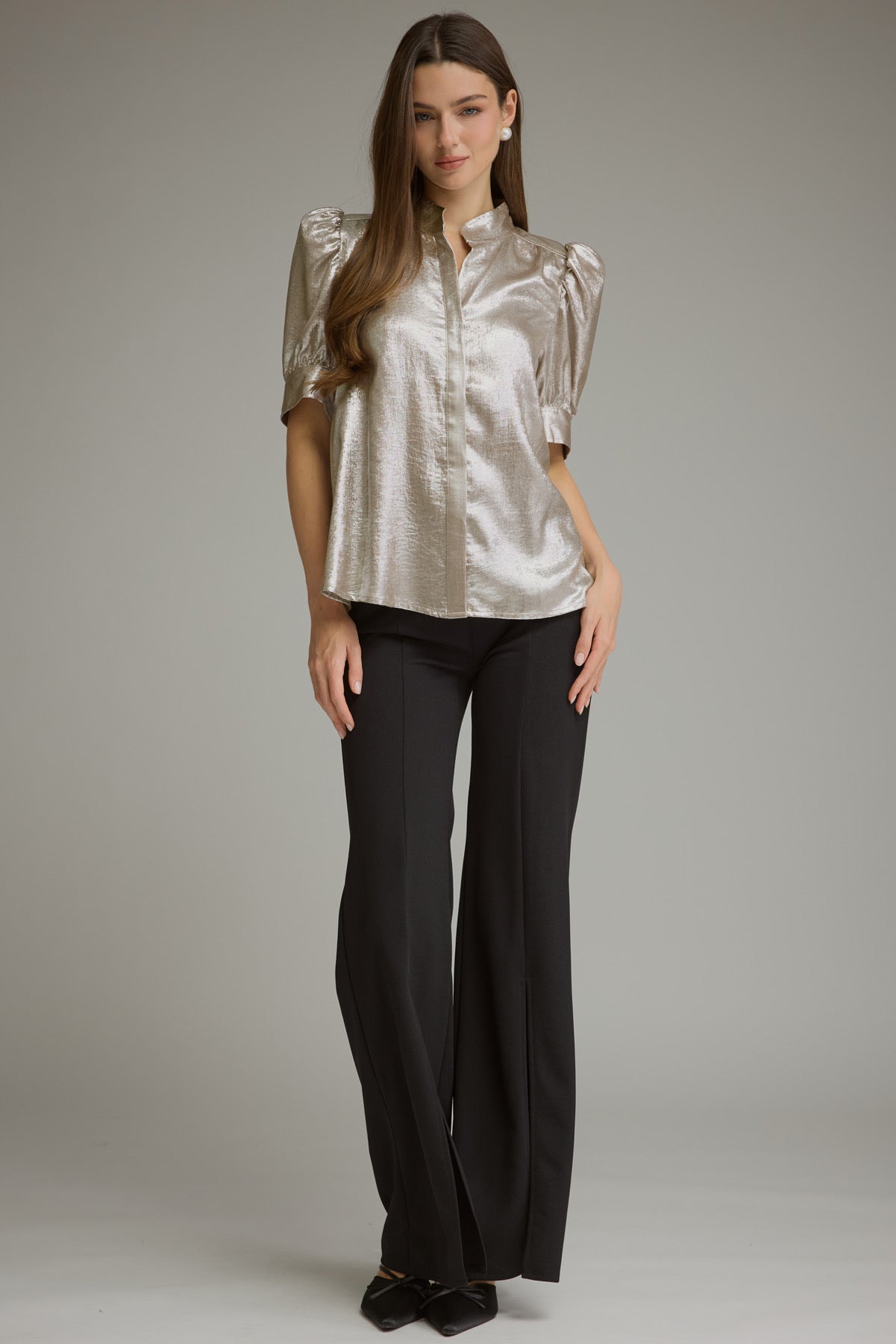Champagne High Neck Metallic Top