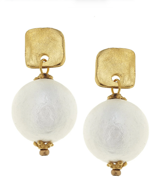 Gold Posts with Cotton Pearl Earrings
