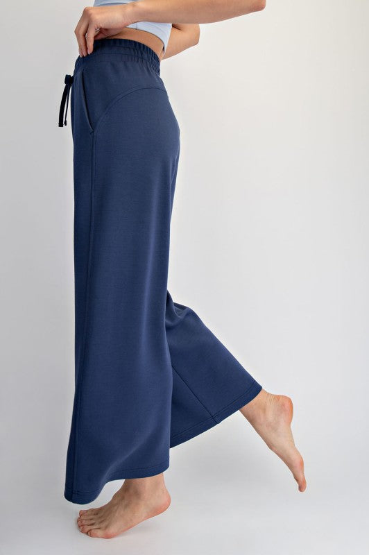 Navy Wide Leg Crop Pant