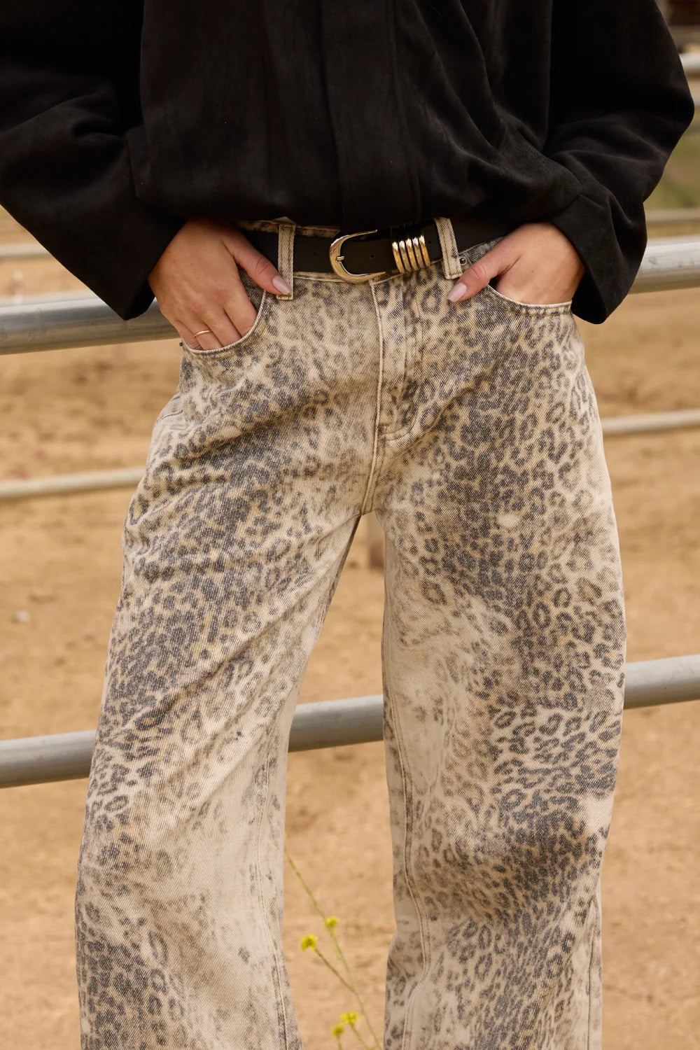 Distressed Leopard Washed Wide Leg Jean