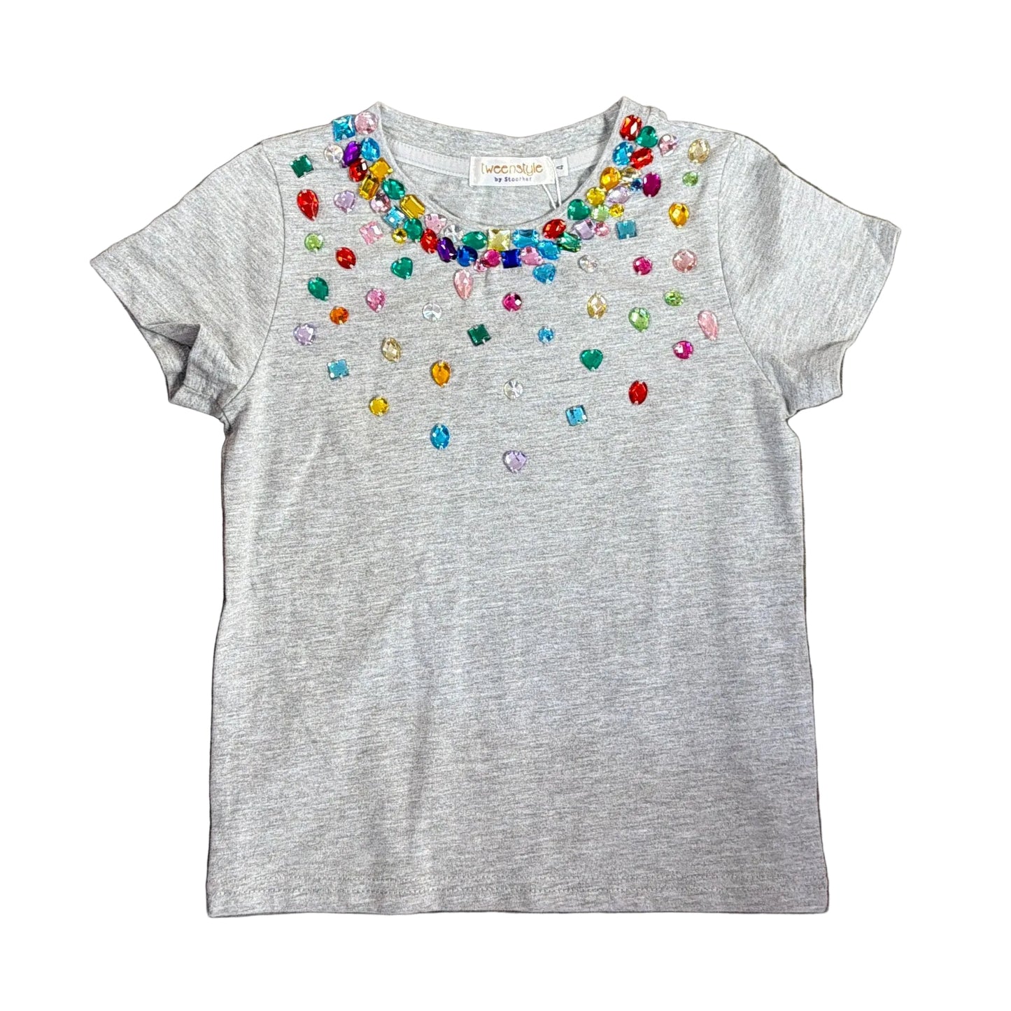 Jewel Embellished Heather Grey Tee