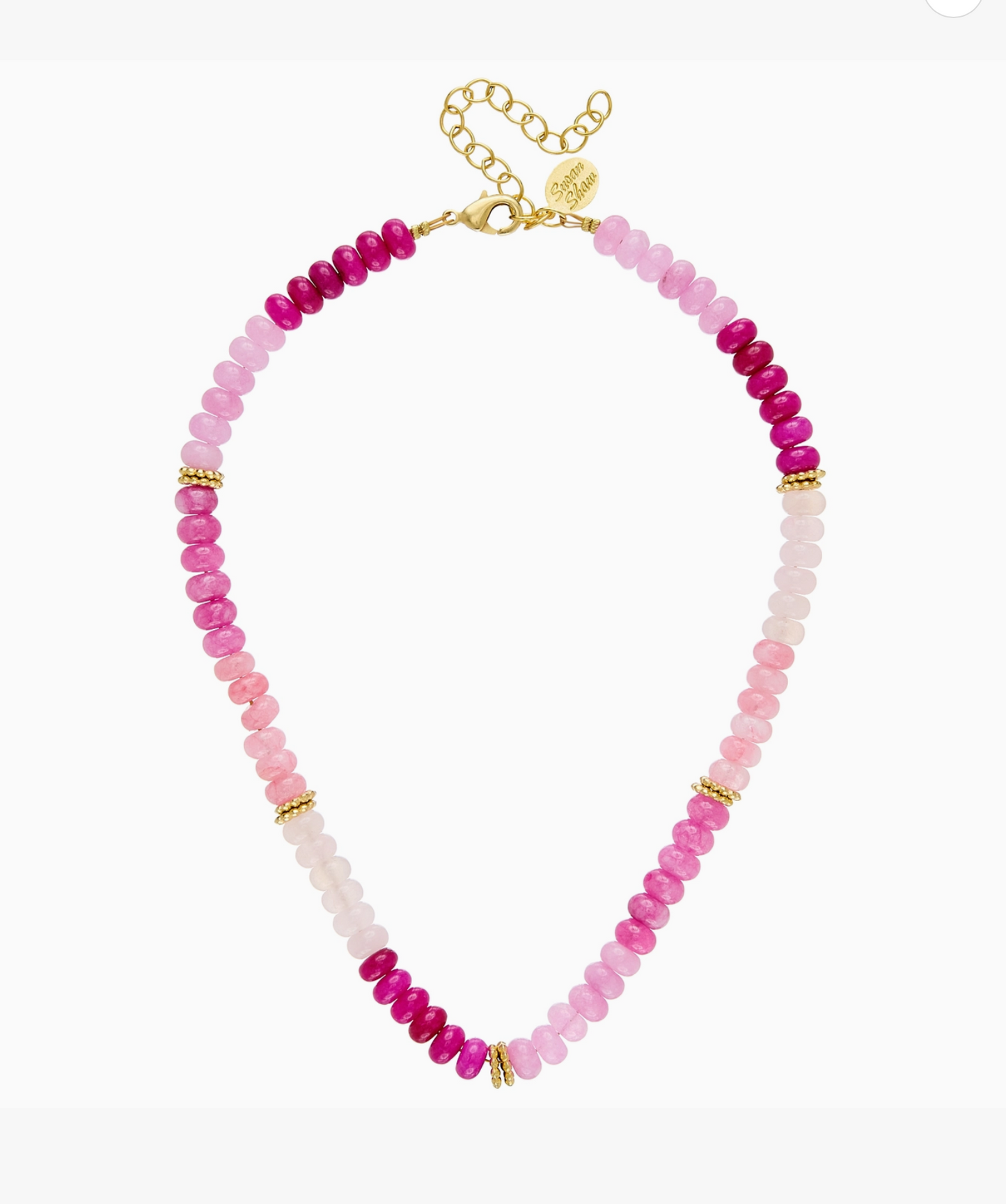 Pink Jade and Gold Bead Necklace