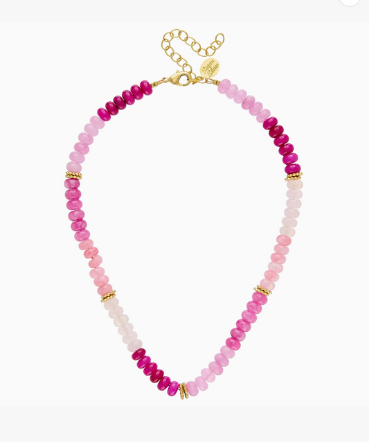 Pink Jade and Gold Bead Necklace