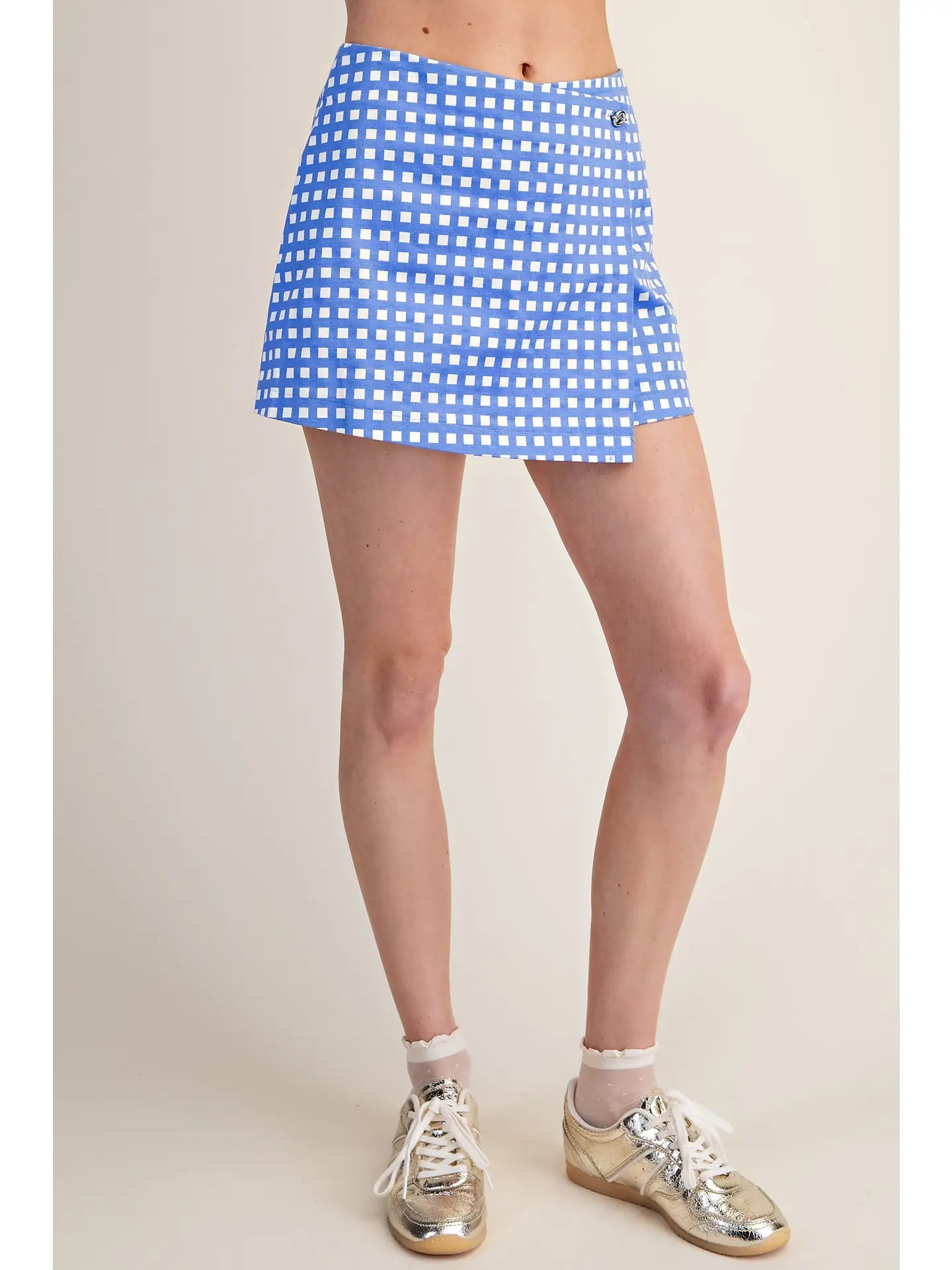 Blue Wrap Checkered Skort