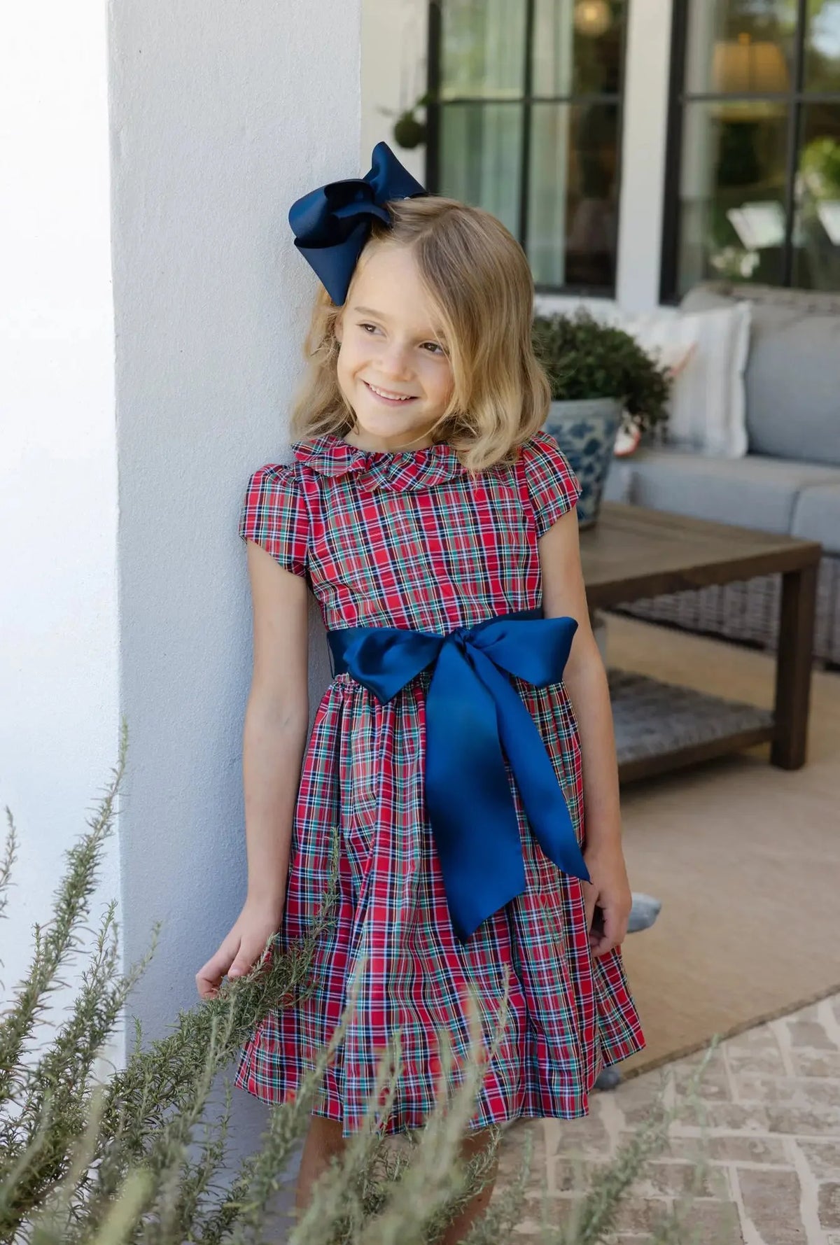 Tartan Plaid Dress W/ Navy Cord