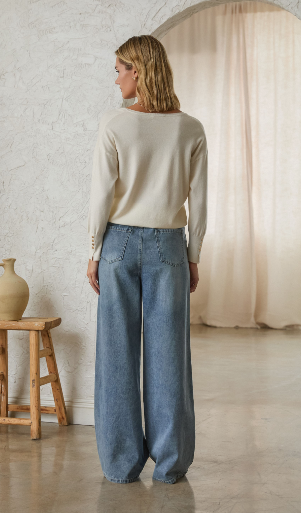 Washed Denim Faux Suede Side Line Detail