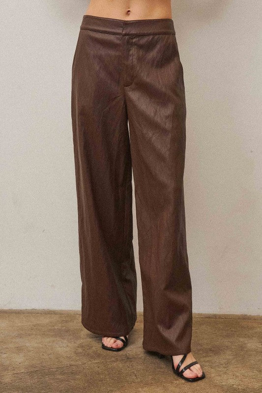 Leather Top And Pant Set - Chocolate