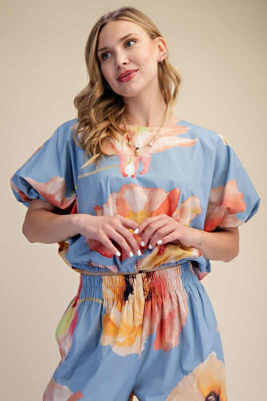 Blue Floral Pant Set