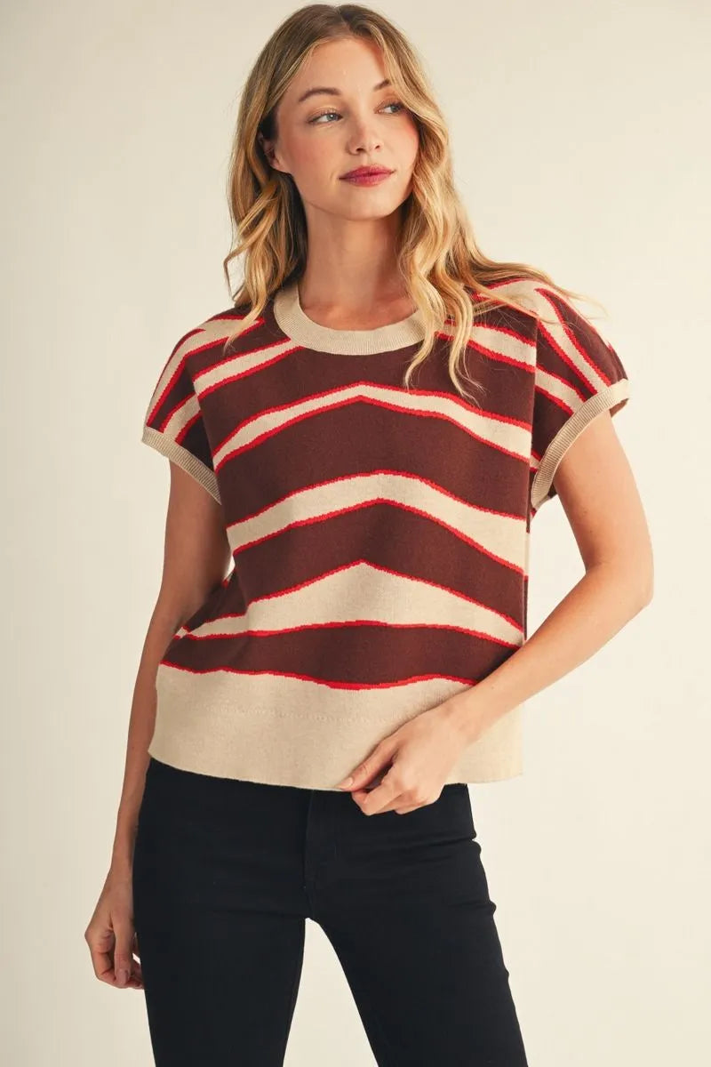 Zebra Print Drop Shoulder Top - Oatmeal Mix
