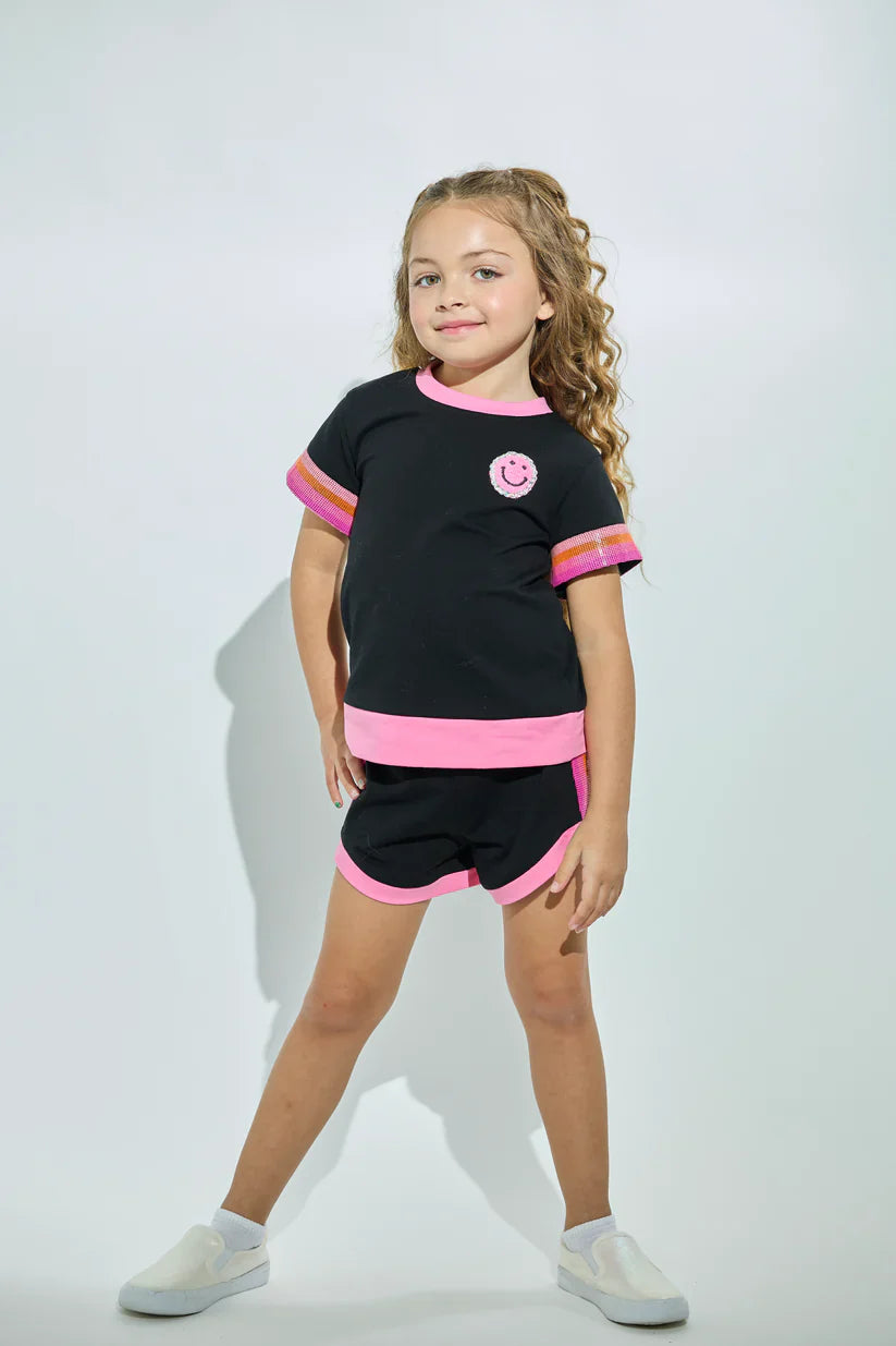 Black Smiley Neon Rainbow Short Set