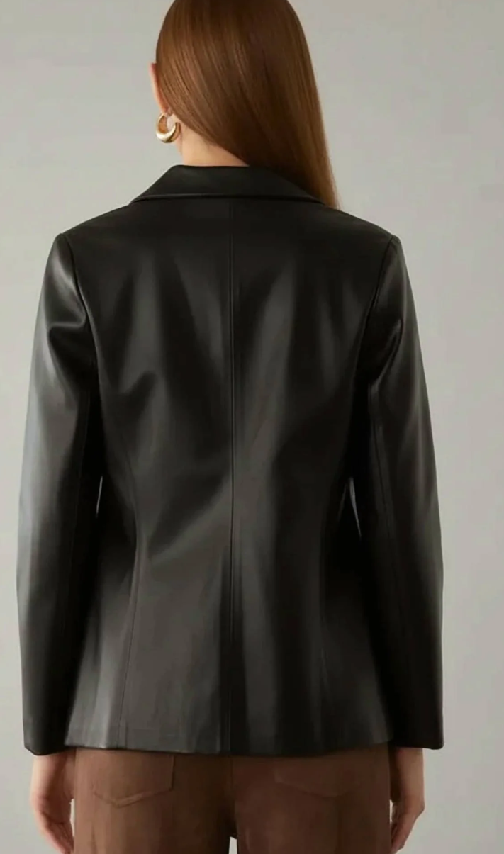 Faux Black Leather Open Blazer