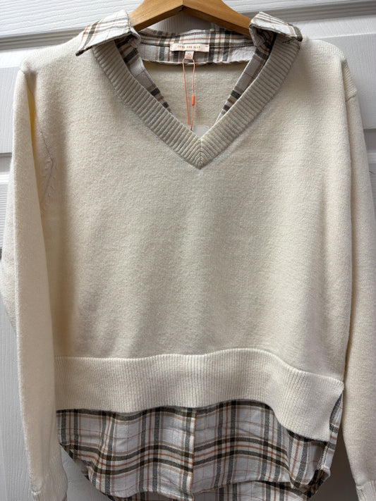 Ivory Plaid Layered Sweater