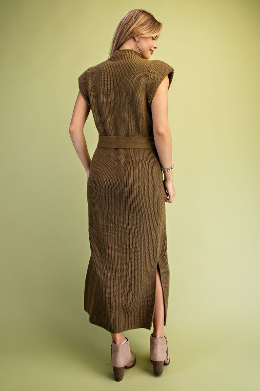 Olive High Neck Knit Midi Dress