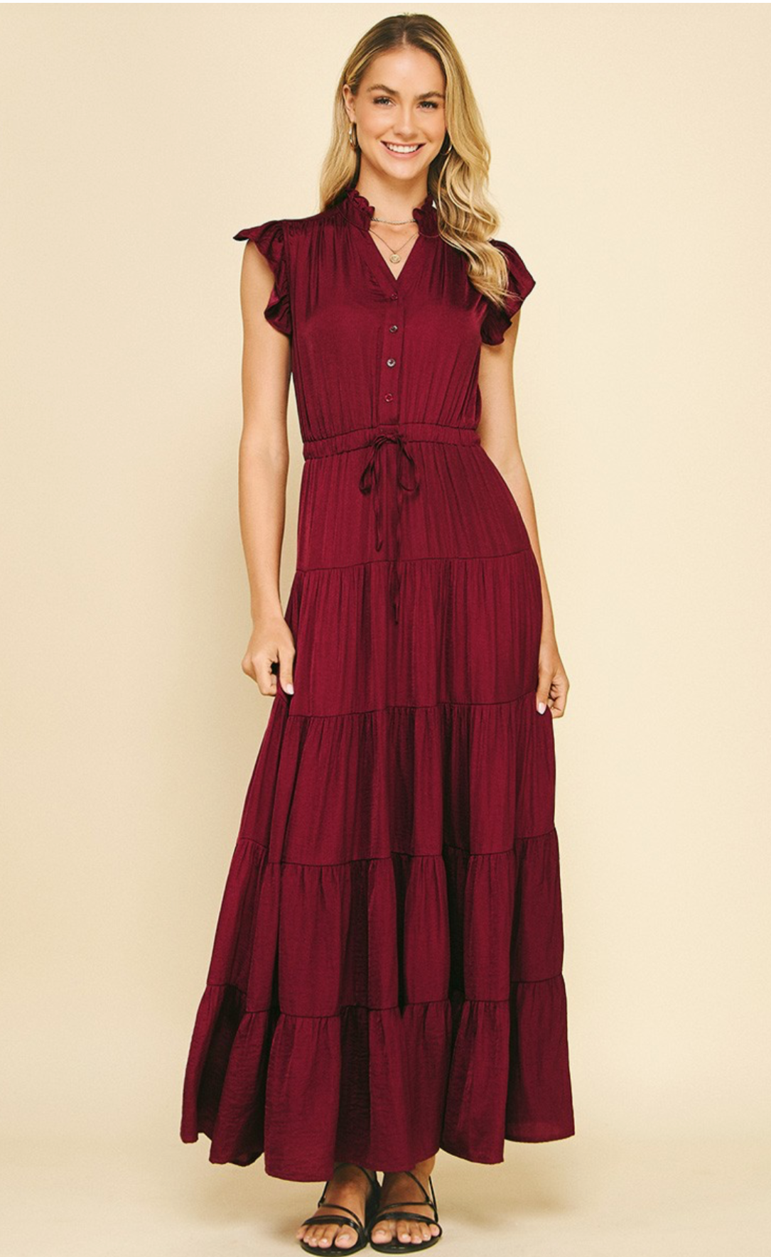 Satin Tiered Maxi Dress