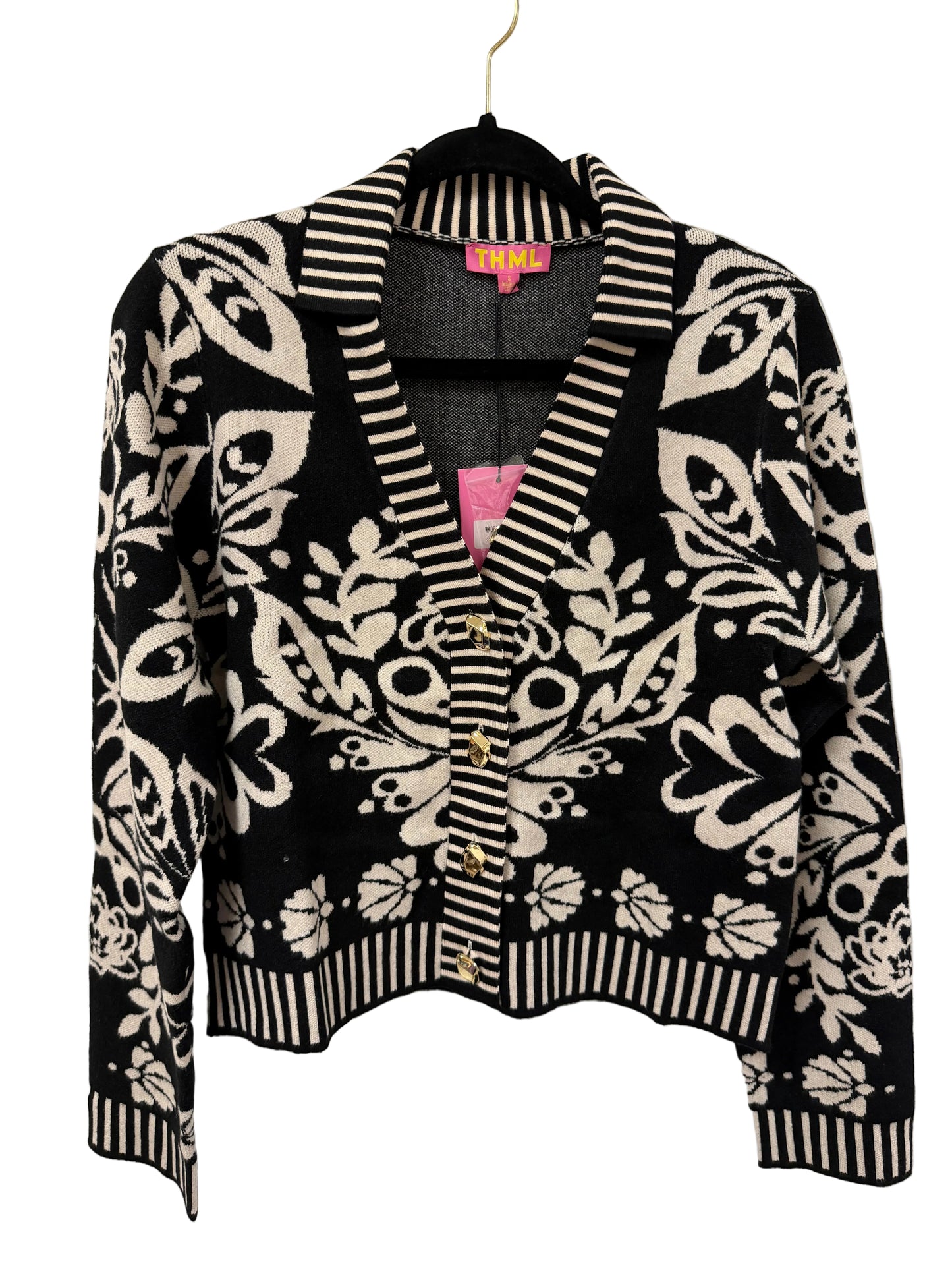 V-neck Cardigan With Gold Buttons - Black