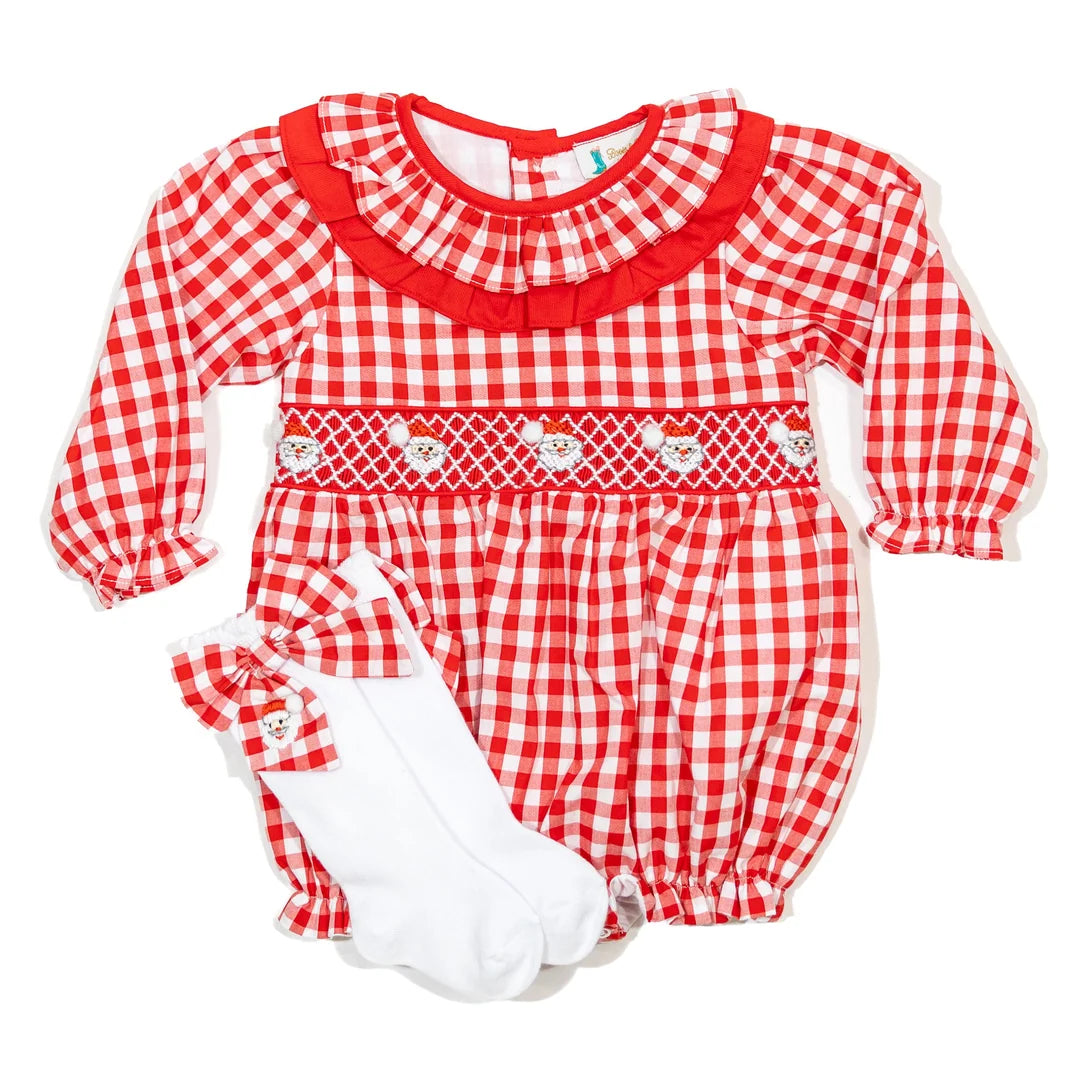 Red Gingham Santa Bow Socks 12/24M