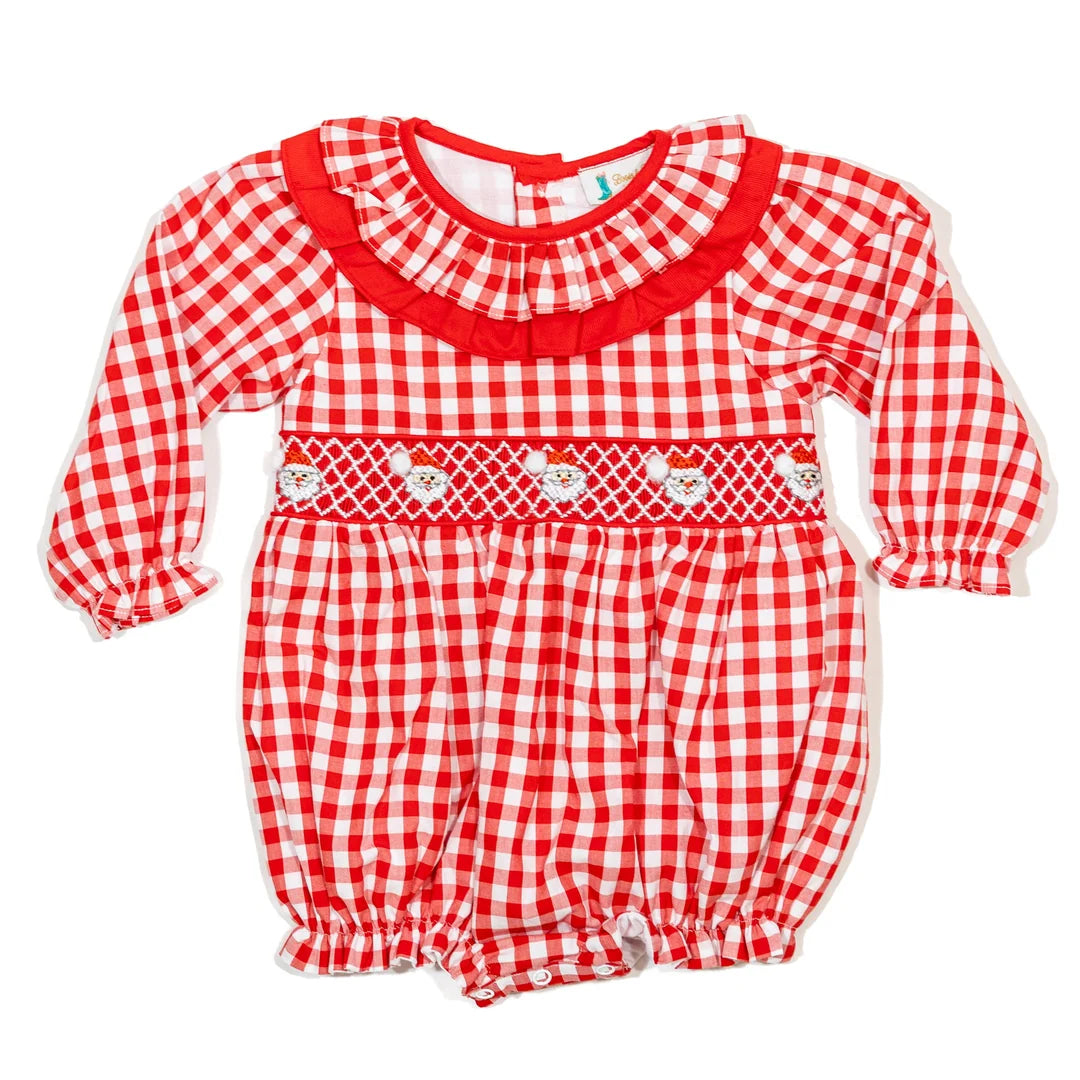Red Gingham Smocked Santa Bubble