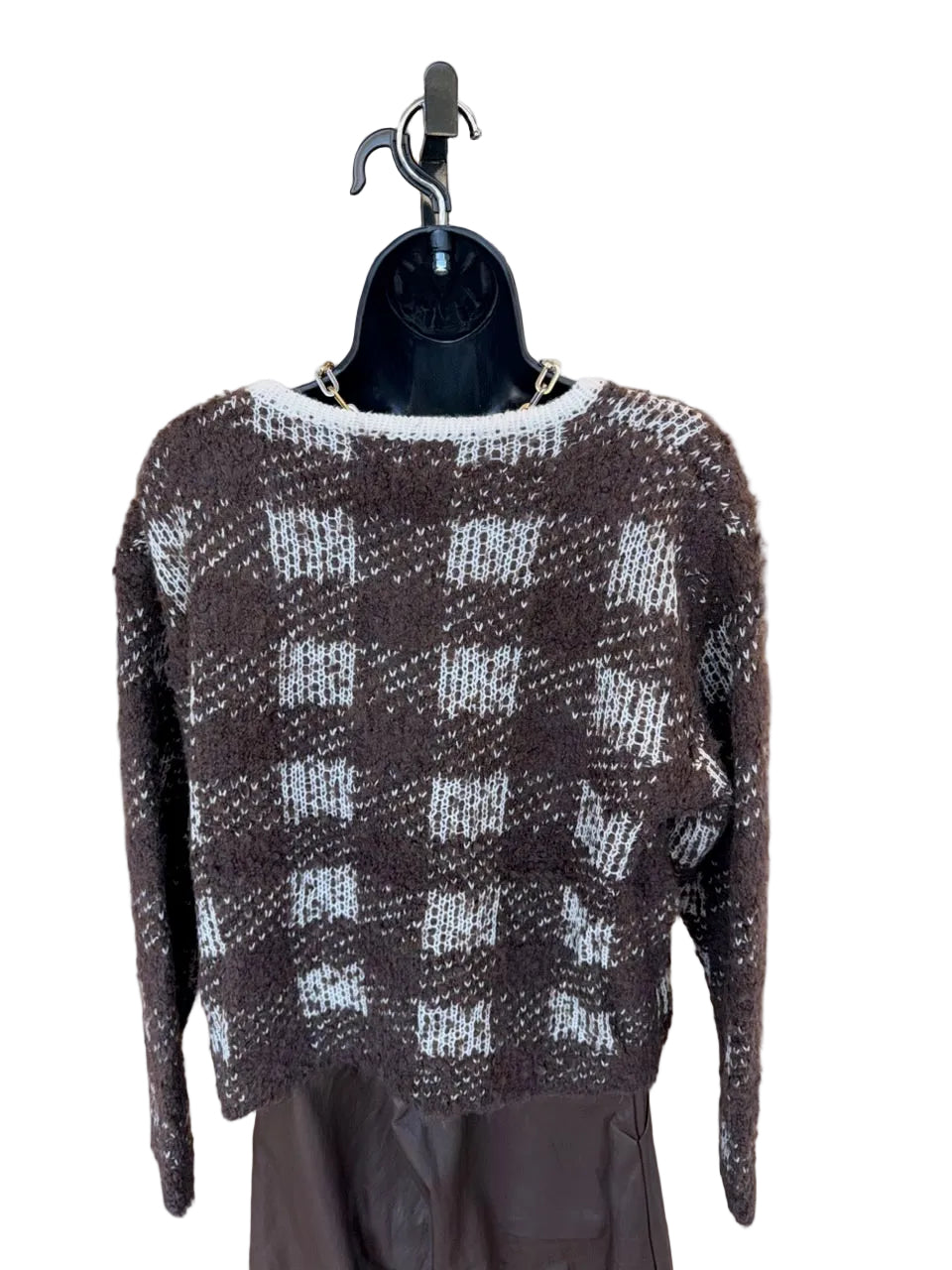Checkered Knit Cardigan - Brown/Ivory
