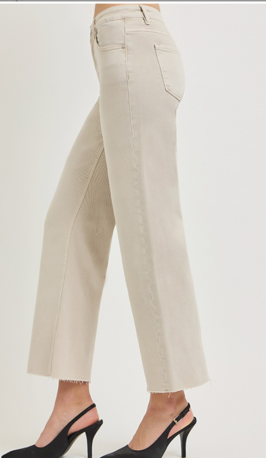Tummy Control Mid Rise Ankle Straight Raw Hem Pants