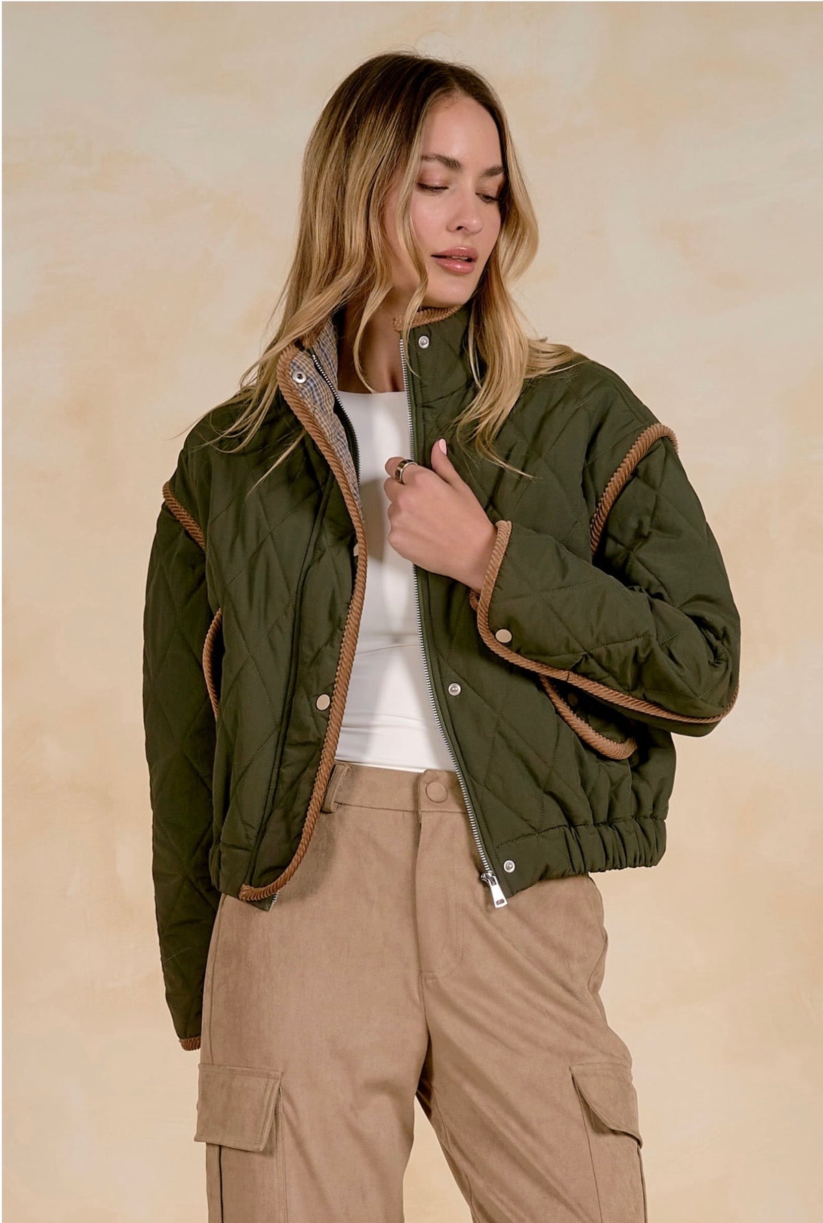 Olive Corduroy Trim Jacket