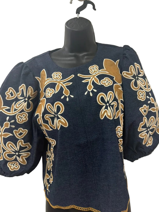 Dark Blue Embroidered Top