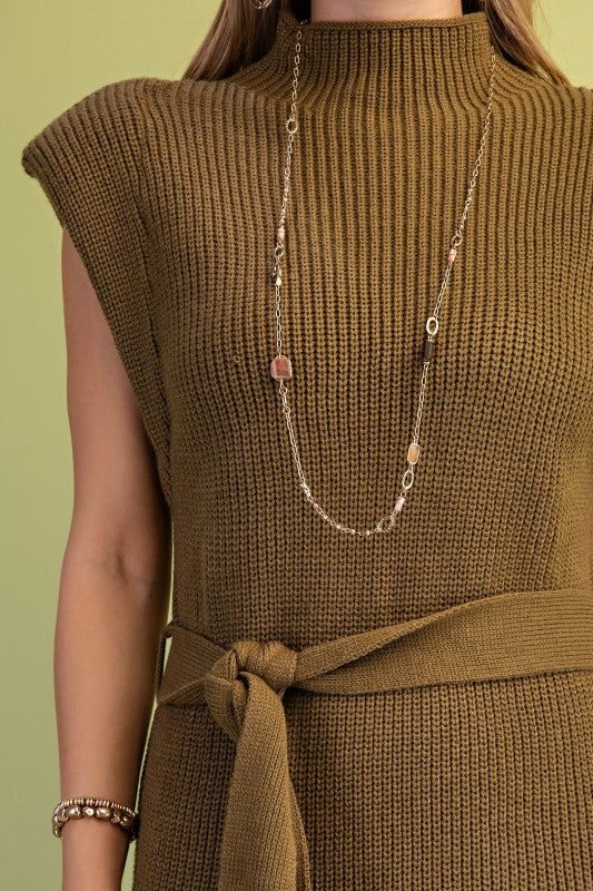 Olive High Neck Knit Midi Dress