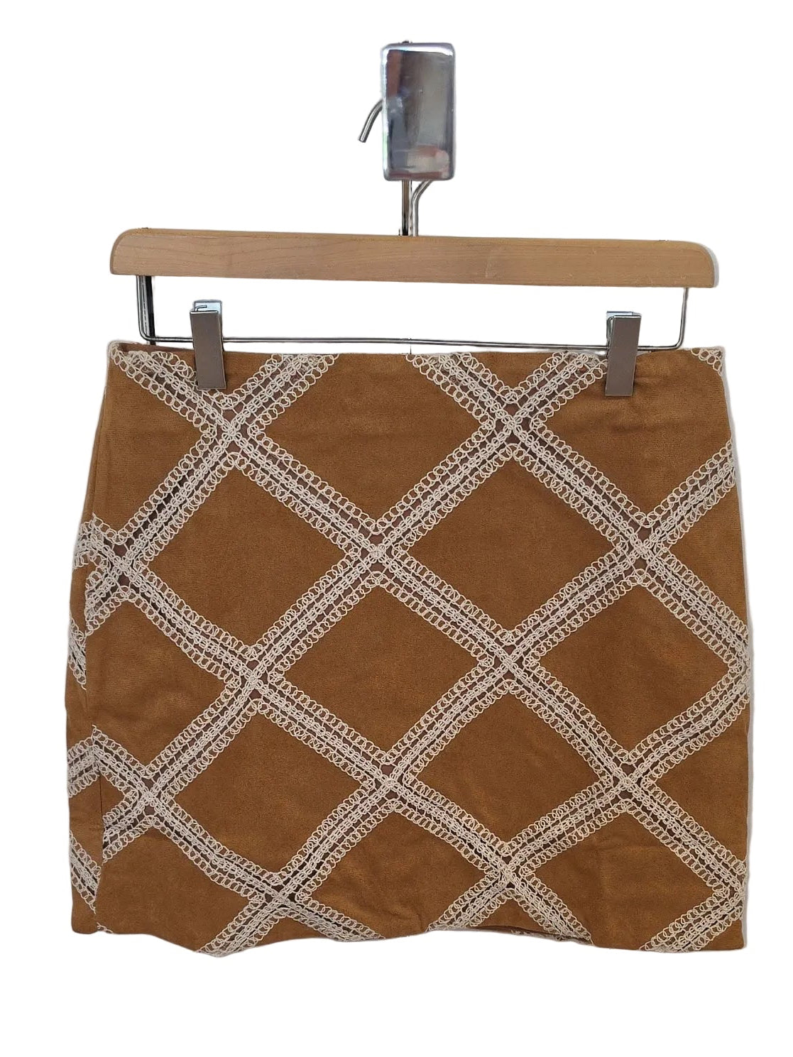 Crochet Patch Suede Mini Skirt