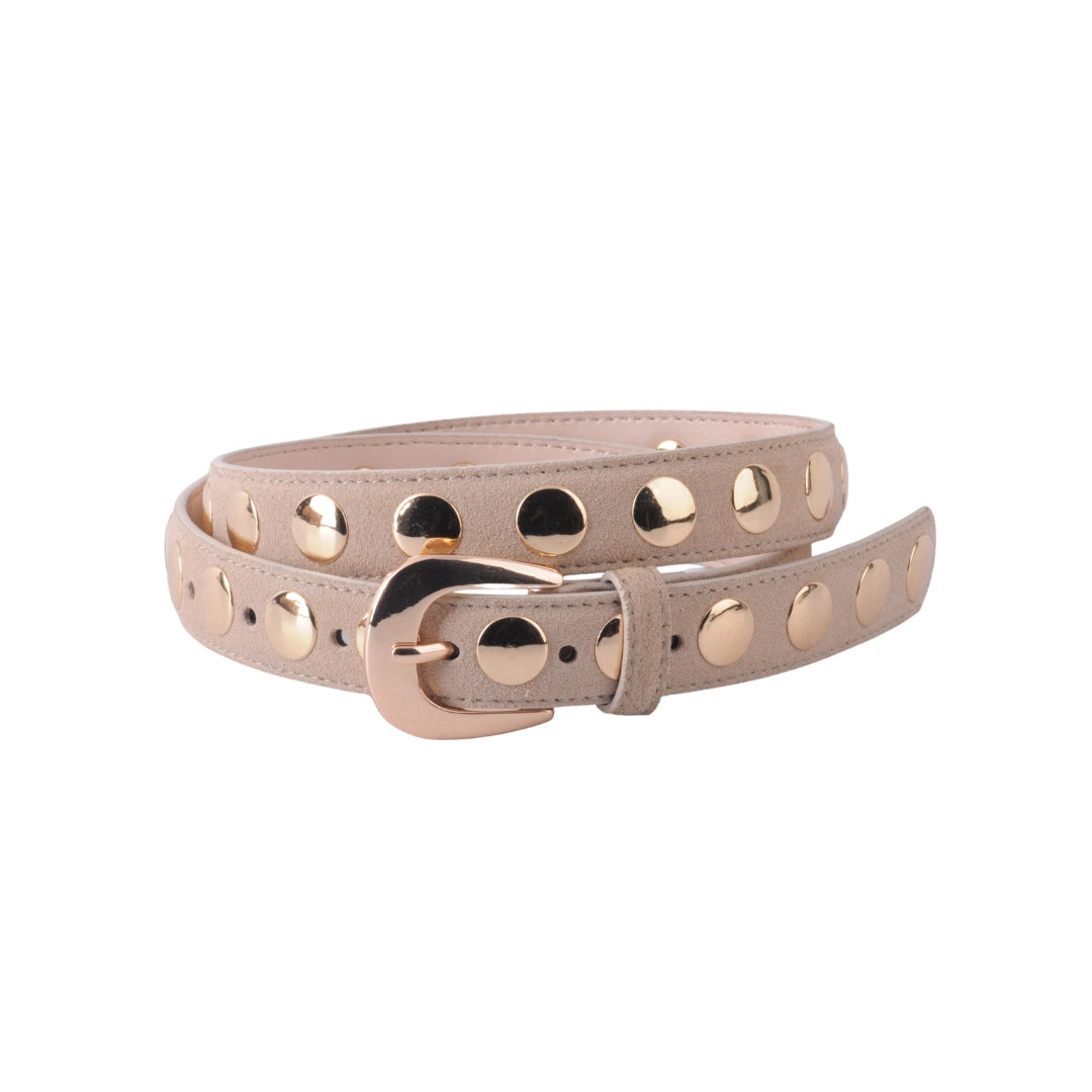 Suede Beige Belt With Wide Studs
