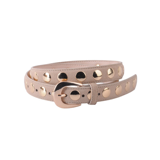 Suede Beige Belt With Wide Studs