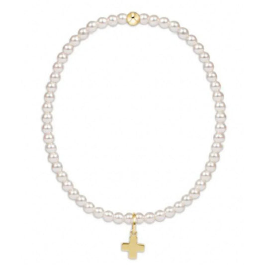 egirl Classic Pearl 3mm Bead Bracelet - Signature Cross Gold Charm
