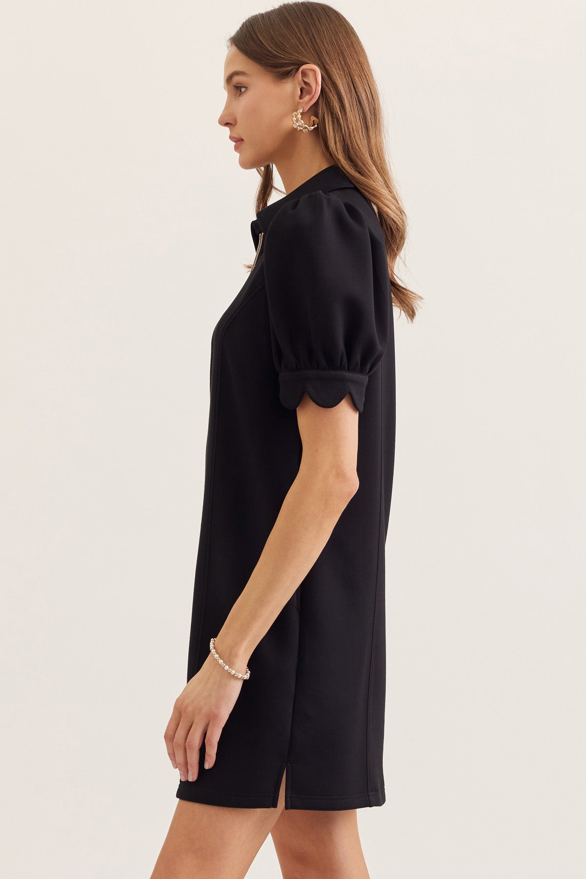 Puff Sleeve Zip Dress - Black