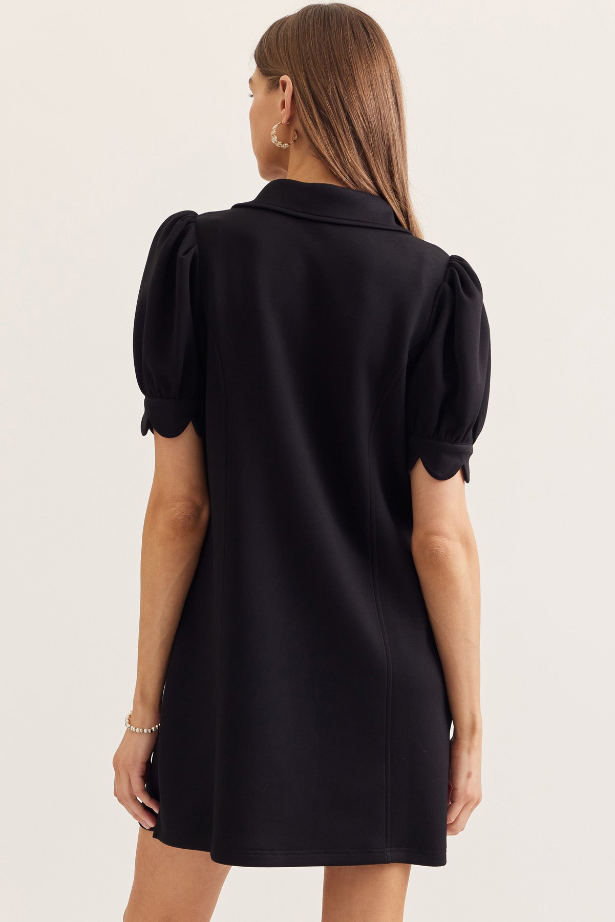 Puff Sleeve Zip Dress - Black