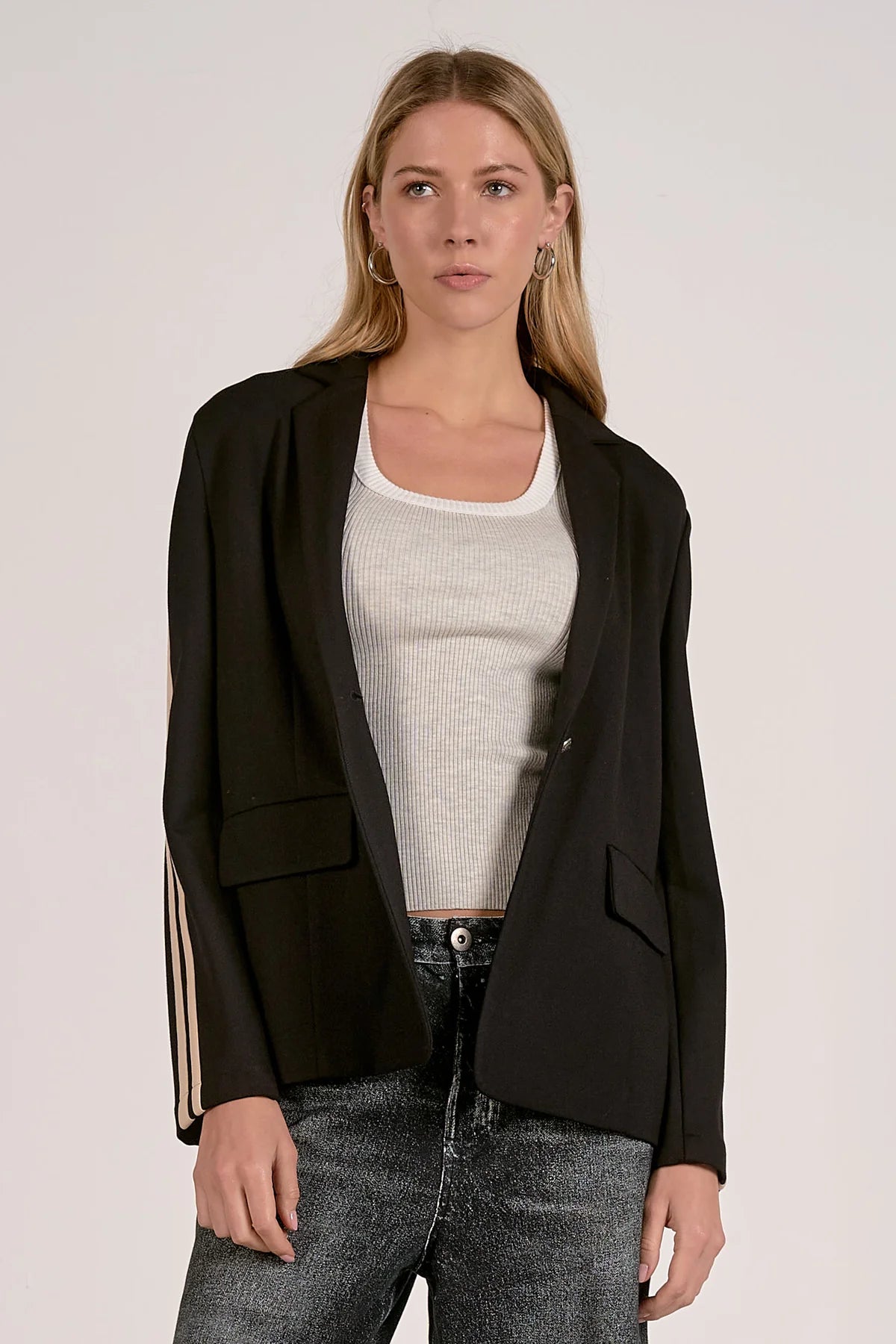 Track Jacket With Natural Stripe - Black