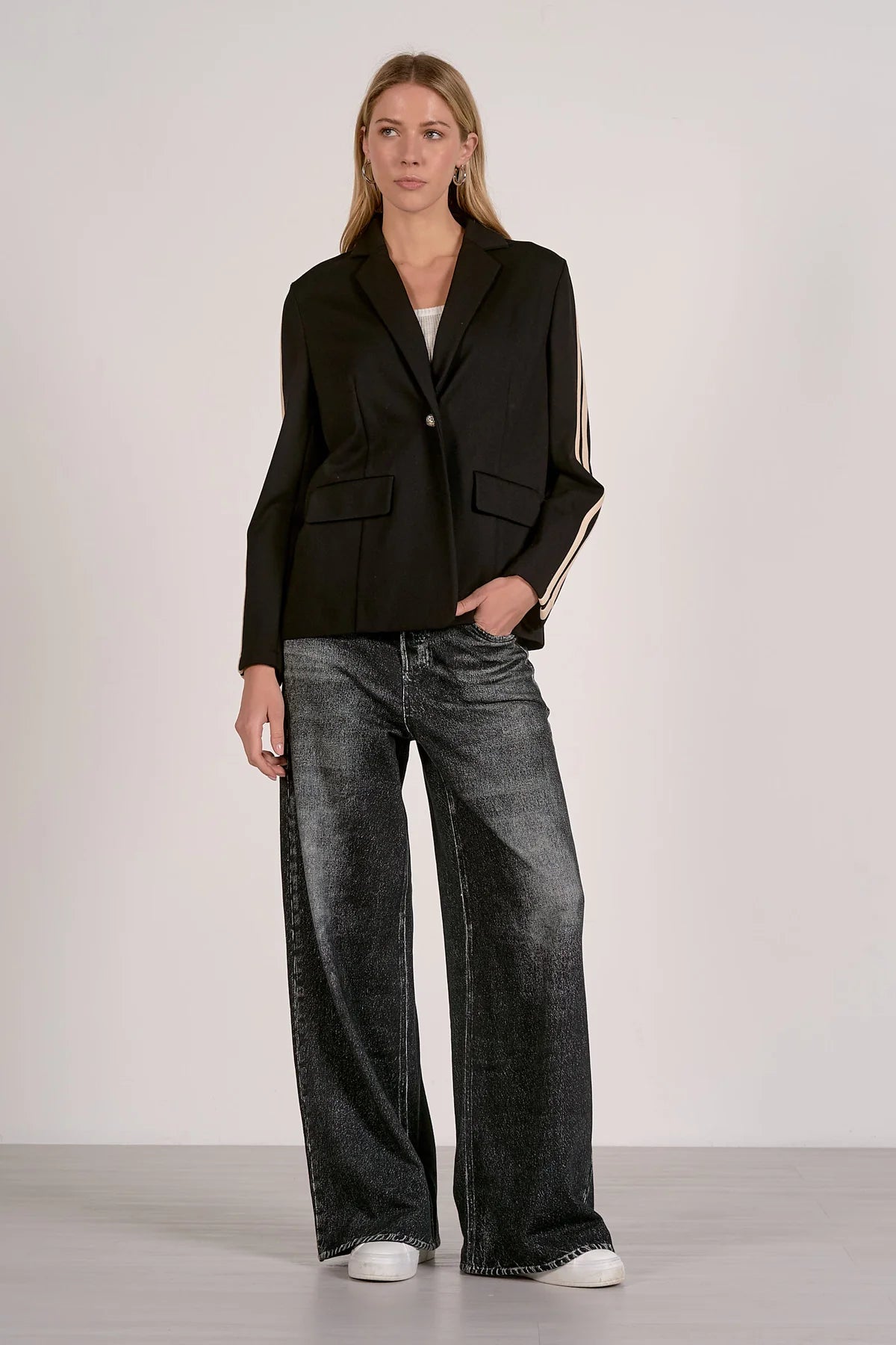Track Jacket With Natural Stripe - Black