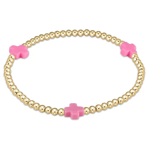 egirl Signature Cross Gold Pattern 3mm Bead Bracelet - Bright Pink