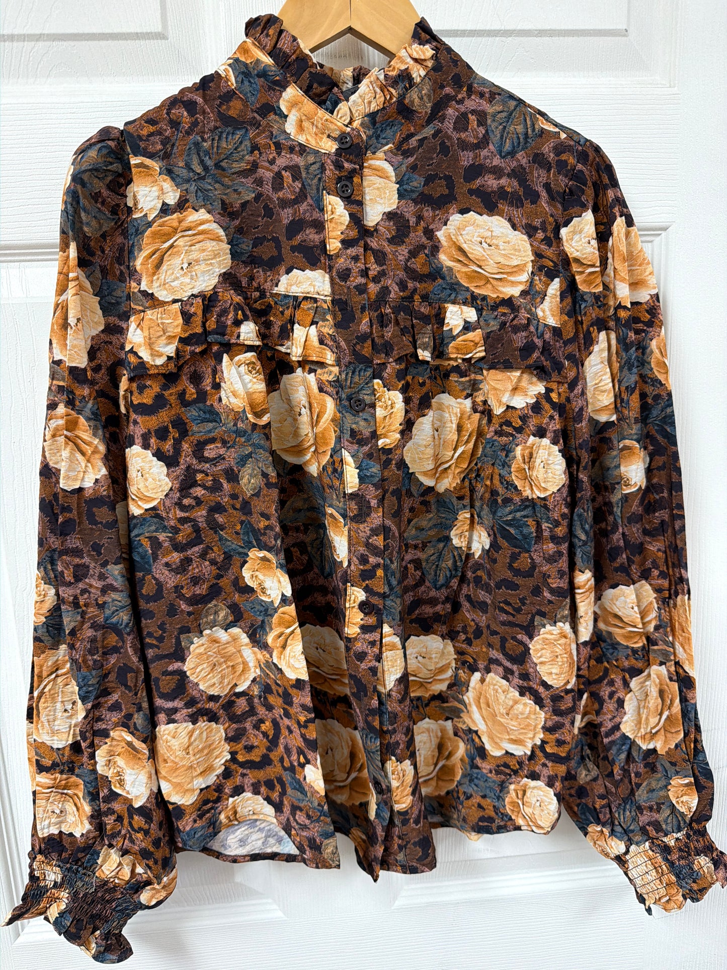 High Ruffle Collar Blouse - Brown