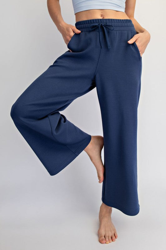Navy Wide Leg Crop Pant