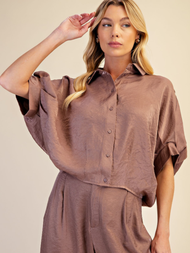 Short Sleeve Balloon Shirt Mocha