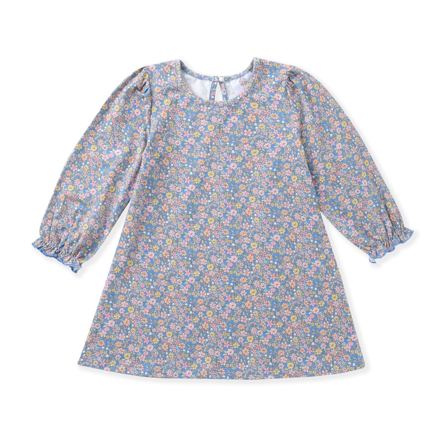 Blue Fall Floral A-Line Dress