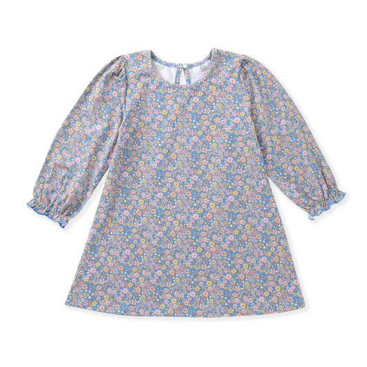 Blue Fall Floral A-Line Dress