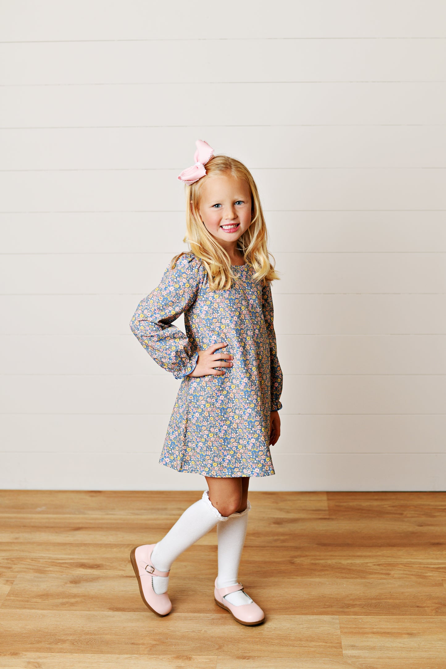 Blue Fall Floral A-Line Dress