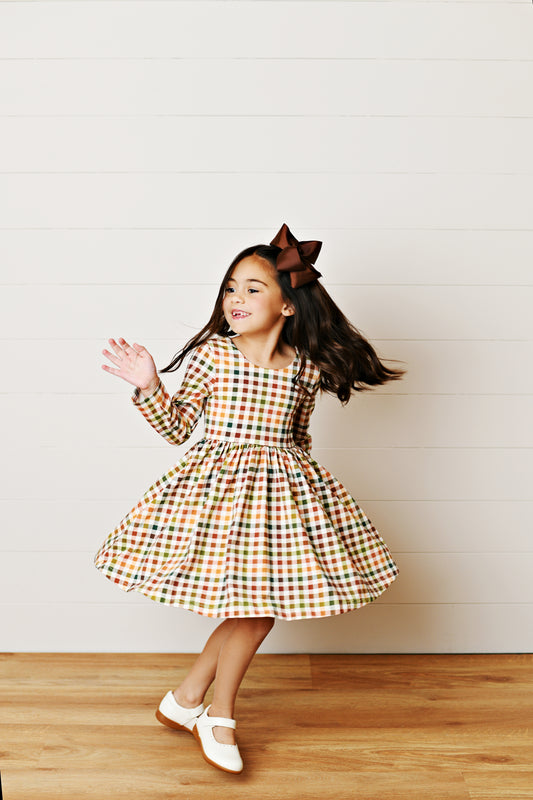 Fall Gingham Twirl Dress