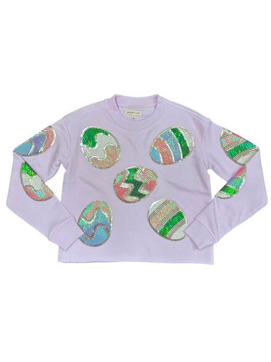 Sequin Easter Eggs Sweatshirt Lavender Fog