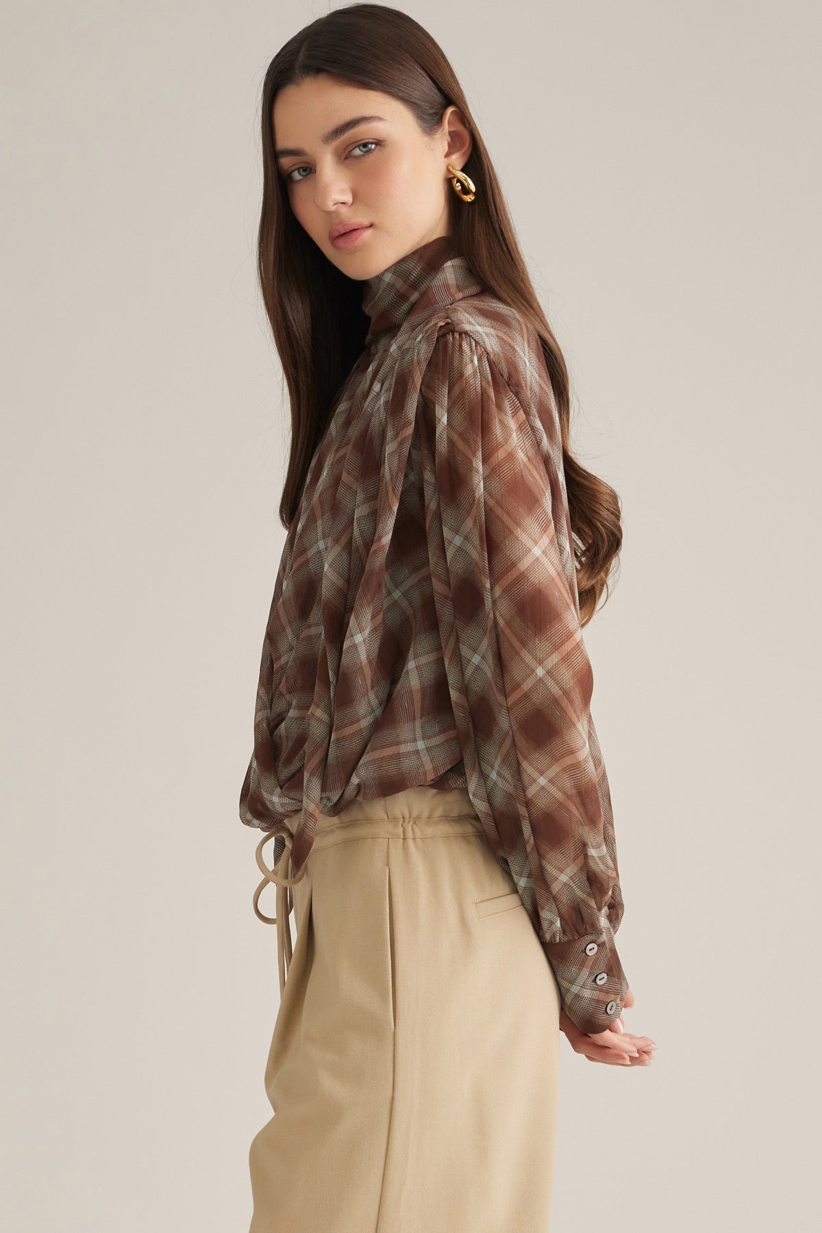 Plaid High Neck Top