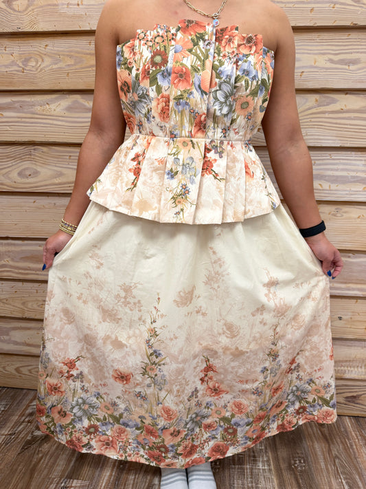 Strapless Rosey Multi Midi Dress