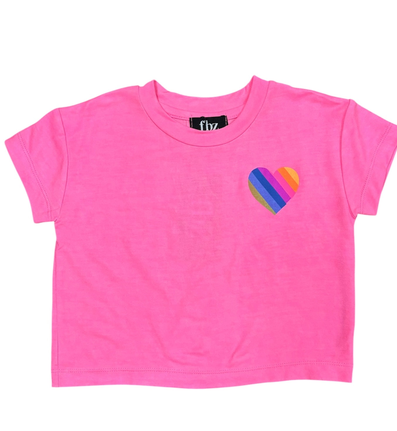 Neon Pink Striped Rainbow Heart Top
