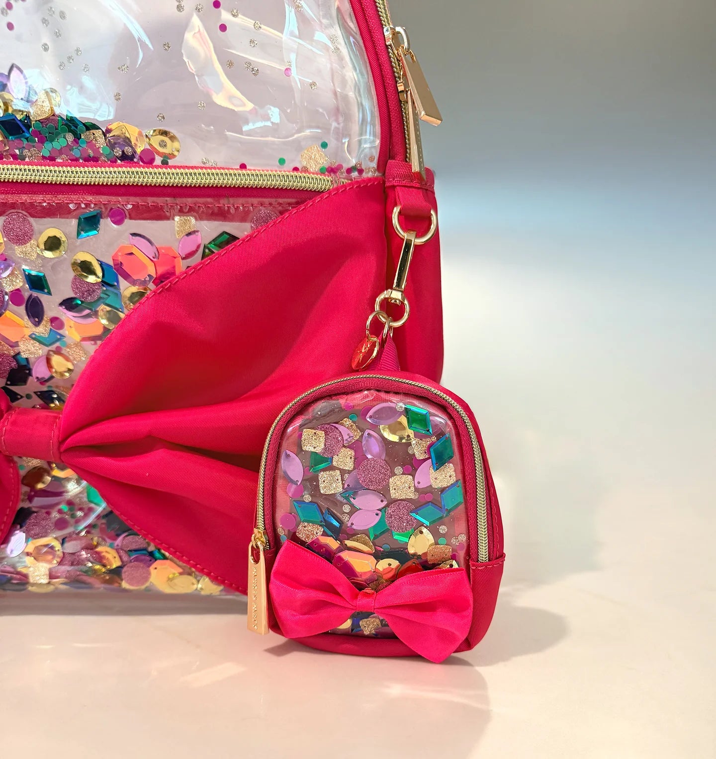 Mini Clear Bow & Jewels Confetti Backpack Bag Charm