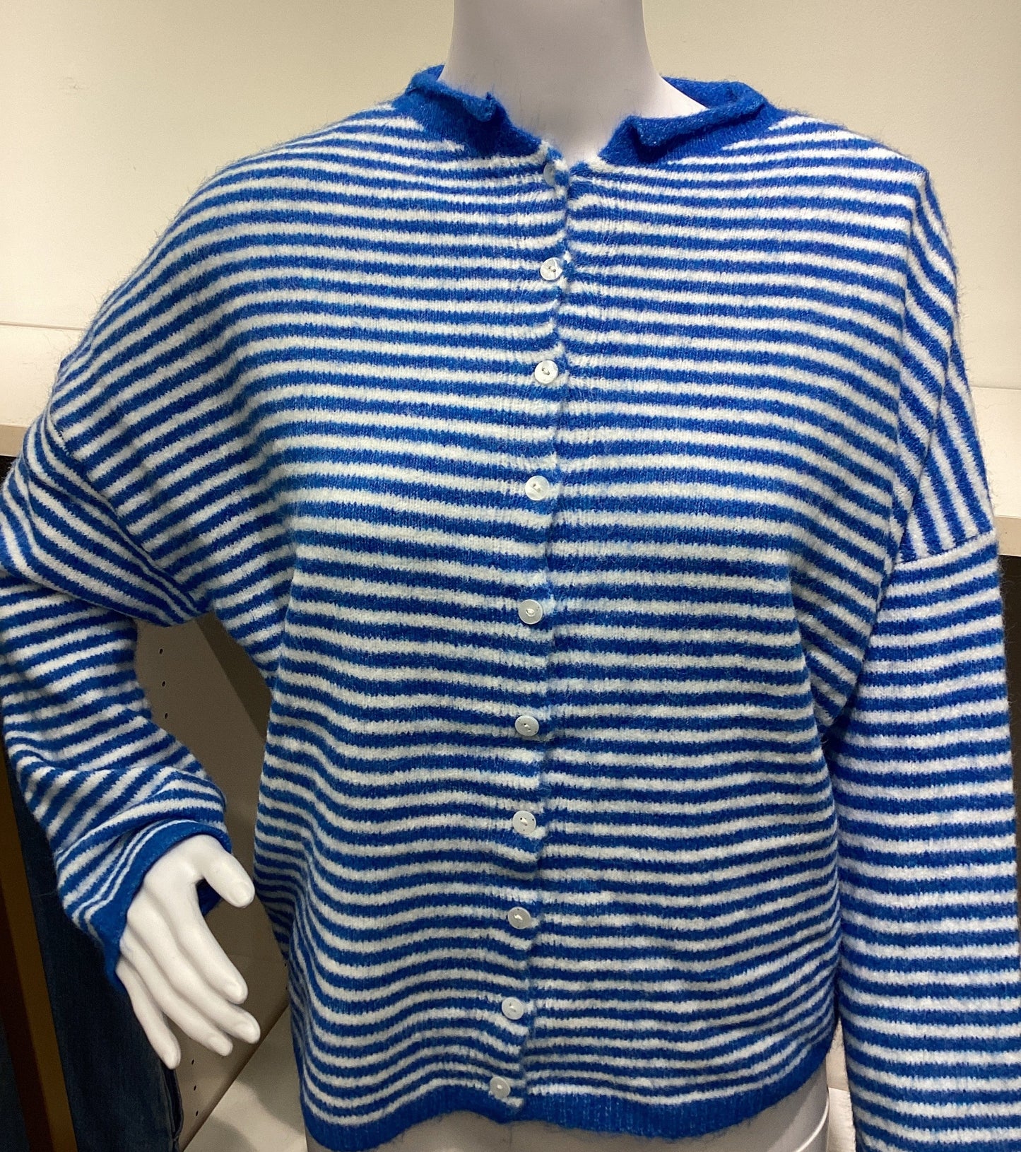 Striped Knit Cardigan - Royal Blue