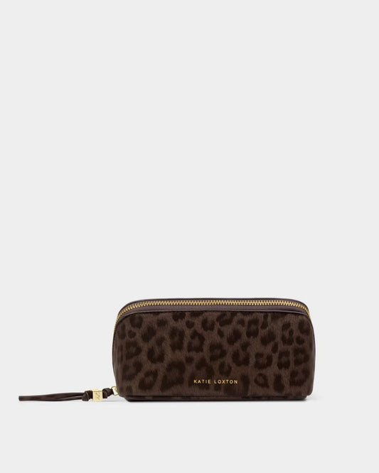 Fold-Out Mirror Makeup Bag - Chocolate Leopard