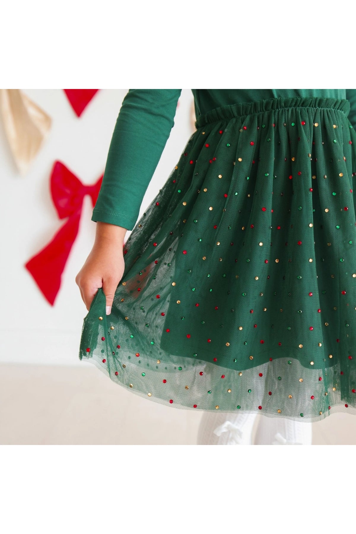 Emerald Rhinestone Christmas LS Tutu Dress